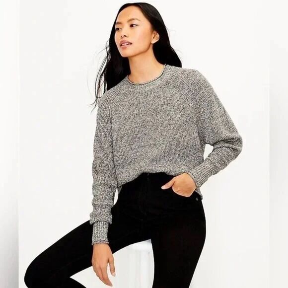 LOFT Sweaters - Loft Marled Gray Black Crewneck Dolman Pullover Sweater